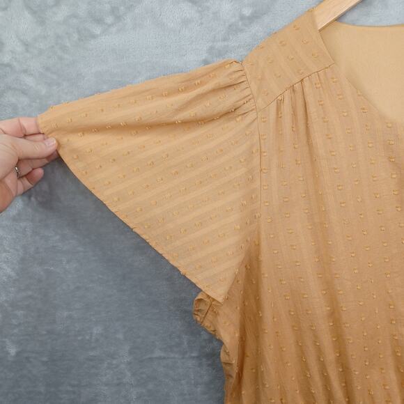 Lane Bryant Women Boho Tie Neck Top Plus Sz 20 Mustard Clip Dot Peplum Coquette - Picture 5 of 11